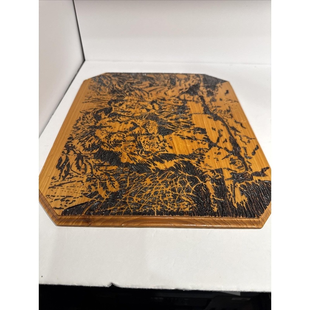 Vintage Lion Family Wood Burned Wall Art Plaque Rustic Wildlife Pyrography 15x12 - Picture 9 of 9